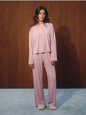 SET Active Pink Polka Dot Long-Sleeve Pajama PANTS